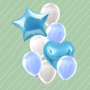 Set de Globos 8 pcs. Celeste y blanco