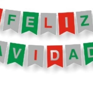 Banderín FELIZ NAVIDAD plata, rojo y verde