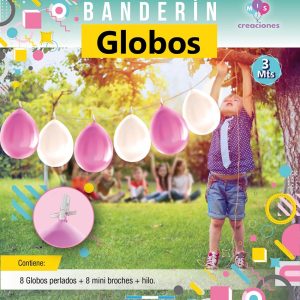 Banderín de globos Rosa y Blanco