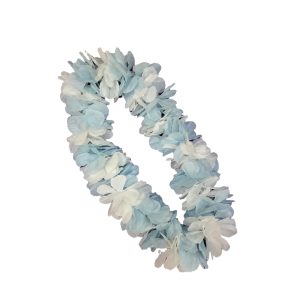 Collar Hawaiano De Flores Grande Celeste y Blanco x1