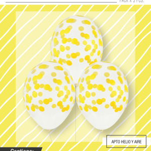 Globo cristal  con confeti amarillo opaco x 3