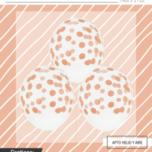 Globo cristal  con confeti salmon opaco x 3