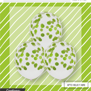 Globo cristal con confeti verde opaco x 3