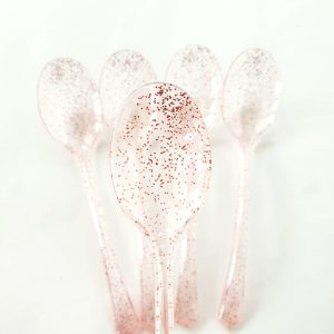 Cuchara Descartables Con Glitter Rojo x12