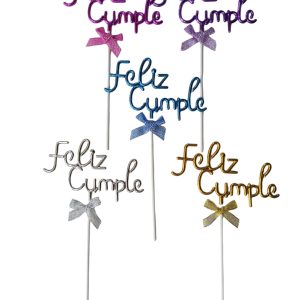 Adorno Torta Feliz Cumple C/Moño Varios Colores x1