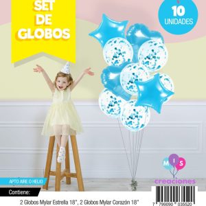 Bouquet de globos FOIL + confeti Celeste