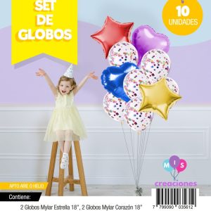 Bouquet de globos FOIL + confeti multicolor