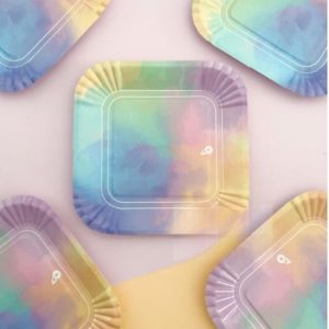 Plato Cuadrado Multicolor Pastel x 8