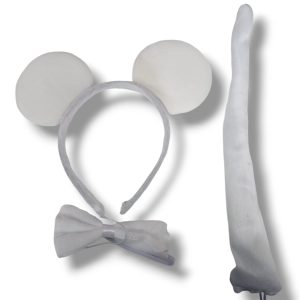 Set Ratón Blanco Vincha, Moño y Cola x1