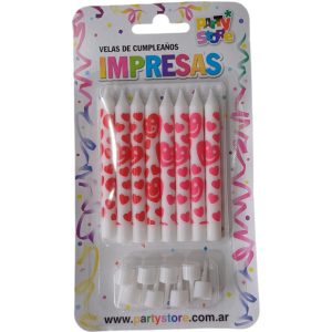 Vela Impresa Corazones x8