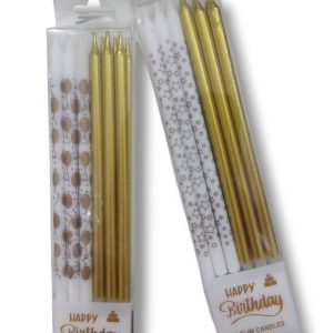 Velas Doradas y Blanco Estampado x12