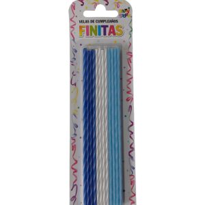 Velas Finitas (17 cm) Torneadas Blanco, Celeste y Azul x 24