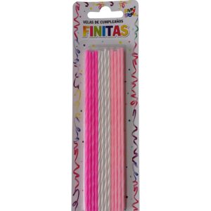 Velas Finitas (17 cm) Torneadas Rosa,Blanco y Fuscia x 24