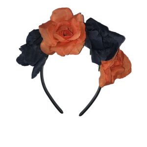 Vincha 4 Flores Naranja y Negro x1