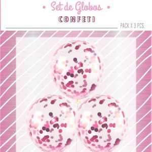 Globo Cristal Con Confeti Rosa Metalizado x 3