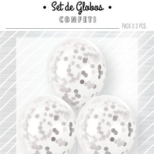 Globo Cristal Con Confeti Plateado Metalizado x 3