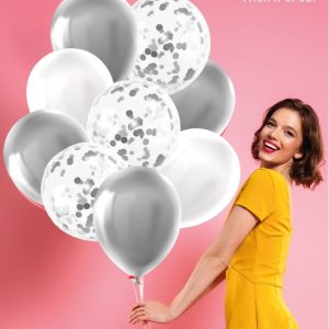 Bouquet De Globo Latex Mas Confeti Plateado