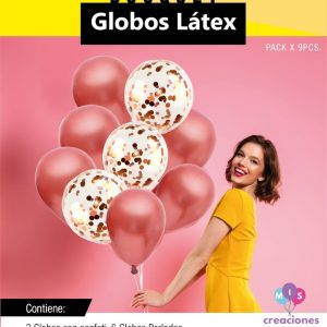 Bouquet De Globo Latex Mas Confeti Rosa Gold