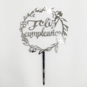 Adorno topper  de torta Feliz cumpleaños Plateado (varios modelos) - Imagen 3