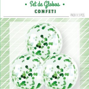 Globo Cristal Con Confeti Verde Metalizado x 3