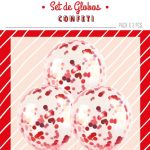 Globo Cristal Con Confeti Rojo Metalizado x 3