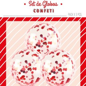 Globo Cristal Con Confeti Rojo Metalizado x 3