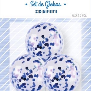 Globo Cristal Con Confeti Azul Metalizado x 3