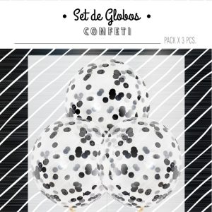 Globo Cristal Con Confeti Negro Metalizado x 3