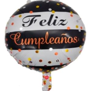 Globo De Feliz Cumple Rayado Blanco Y Negro  18" x 1