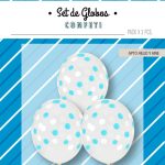 Globo Cristal Con Confeti Blanco y Celeste x 3