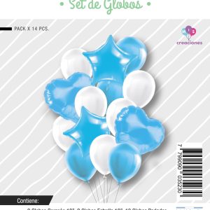 Set De Globos Celeste Y Blanco 14 pcs