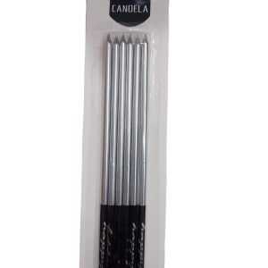 Velas Plateadas con base negra x6