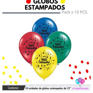 Globo de Latex Estampado Feliz Cumpleaños x 10u
