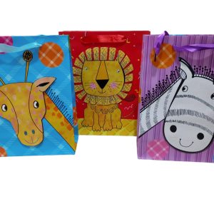 Bolsa de Regalo 3D  c/Manija Glitter Animales Caras Surt. 32x26 x1