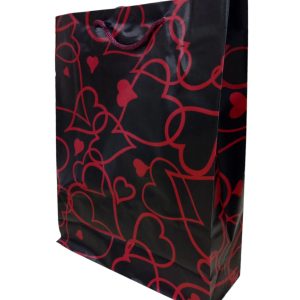 Bolsa de Regalo c/manija Negra Corazones Rojos  32x26 x1uni