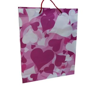 Bolsa de Regalo c/manija Corazones Violeta 38x31 x1uni