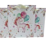 Bolsa de Regalo c/Manija  Glitter Unicornio con Globos 32x26 x1