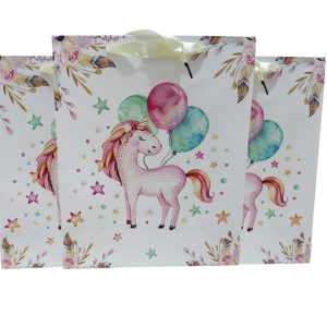 Bolsa de Regalo c/Manija  Glitter Unicornio con Globos 32x26 x1