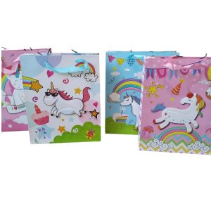 Bolsa de Regalo 3D c/Manija Glitter Arco Iris-Unicornio Surt. x1