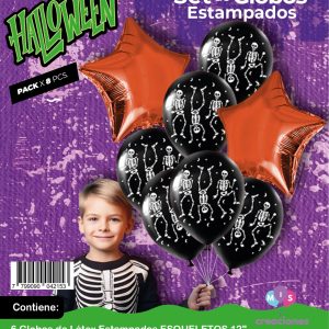 Set de Globos mylar + latex estampado Esqueleto x 1