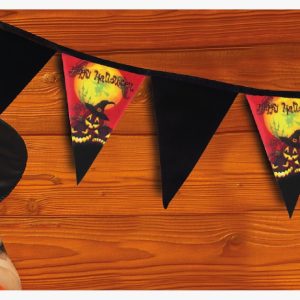 Banderin estampado con Foto de Halloween Negro x1