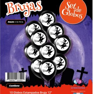Globo De Latex Estampado De Bruja x 10u
