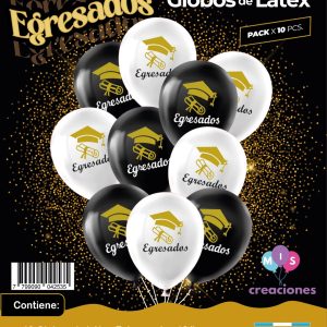 Globo De Latex Estampado De Egresados GOLD x 10u