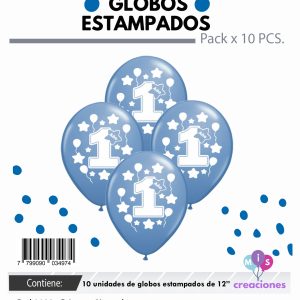 Globo De Latex Estampado mi primer añito celeste x 10