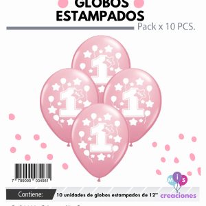 Globo De Latex Estampado mi primer añito rosa x 10