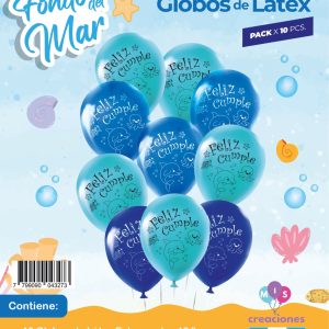 Globo De Latex Estampado fondo del mar x 10u