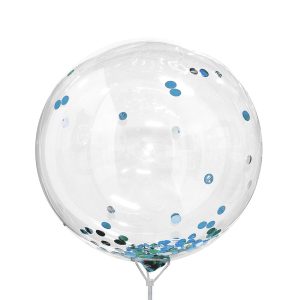 Globo Burbuja Con Confeti Metalizado celeste x 1