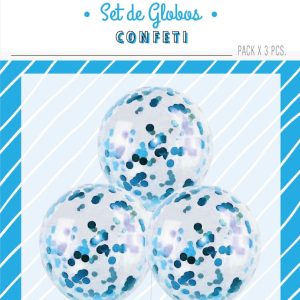 Globo cristal con confeti Celeste Metalizado x 3