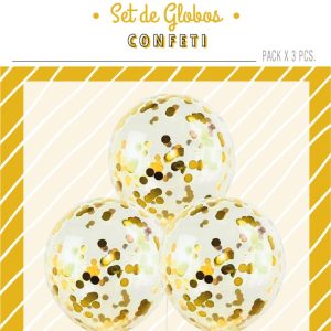 Globo cristal con confeti Dorado Metalizado x 3