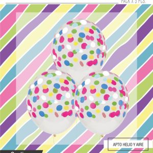 Globo cristal  con confeti multicolor opaco x 3